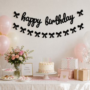 Dekorasi Gantung Pesta Ulang Tahun Pafu, Spanduk Ulang Tahun Hitam dengan Garland Pita, Dekorasi Photo Booth, Set Spanduk Ulang Tahun Pita Hitam - Product Image 2