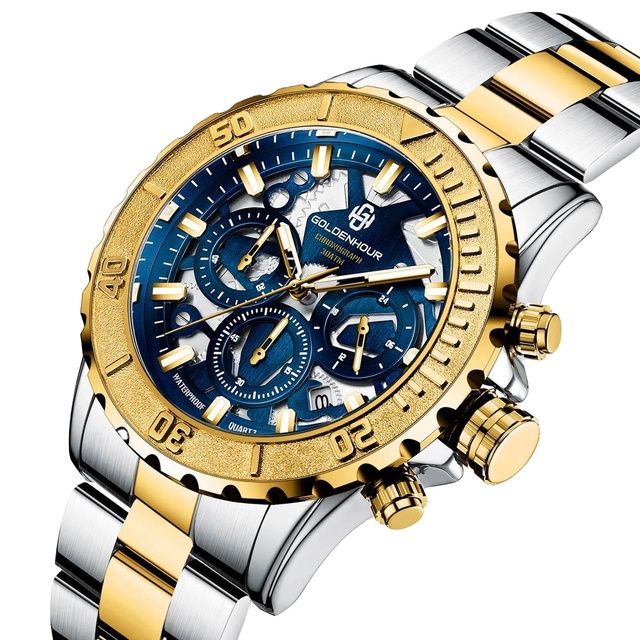 GOLDEN HOUR Brand Fashion Men Waterproof Sport Chronograph Watch Men's Quartz Analog Wrist Watch Male Clock Relogio Masculino