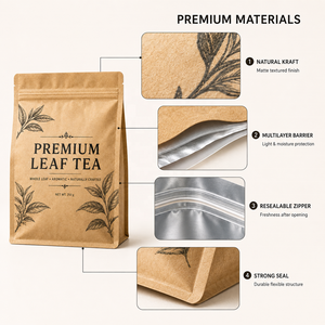 Sachet Doypack en Papier Kraft de Haute Qualité, Qualité Alimentaire, Refermable avec Fermeture Zip, pour Thé, Café, Snacks, Impression Personnalisée Acceptée - Product Image 4