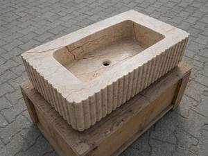 Lavabo de Mármol Beige Artesanal y Duradero con Exterior Acanalado, Encimera de Piedra Natural, Lavabo Personalizado para Baño - Product Image 6