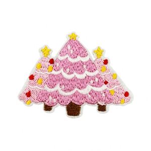New Iron on Embroidery Cute <b>pink</b> Christmas Tree Santa Claus Snow Sock Guard Patch for Decoration - Product Image 5