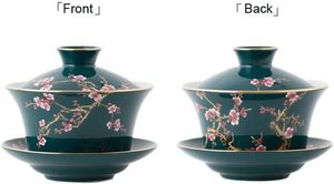 Hand-Painted Traditional Chinese Crane Rose Porcelain Gaiwan Set Green Lacquer <b>Tea</b> Bowl Saucer Infuser-Heat-Resistant <b>Tea</b> Set - Product Image 3