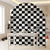 Housse de toile de fond à motif à carreaux noir et blanc pour fête sur le thème des voitures de course, décoration de photomaton pour anniversaire d'enfants