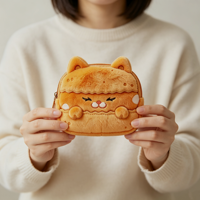 Porte-monnaie en peluche personnalisé pour femme, motif chat orange mignon et doux, avec fermeture éclair, mini sac portefeuille