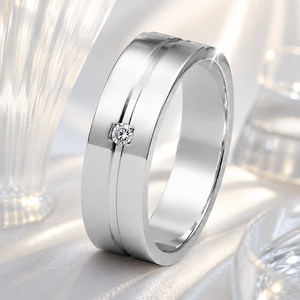 Anello JLM all'ingrosso in <span class=keywords><strong>acciaio</strong></span> al titanio con zirconi per uomo e donna, fascia semplice e liscia, gioiello geometrico di lusso leggero, regalo per promessa o matrimonio - Product Image 1