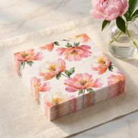 Serviettes en papier personnalisées imprimées en aquarelle rose pivoine, 3 plis, jetables, pour la décoration de table de fête, découpage, 20 pièces