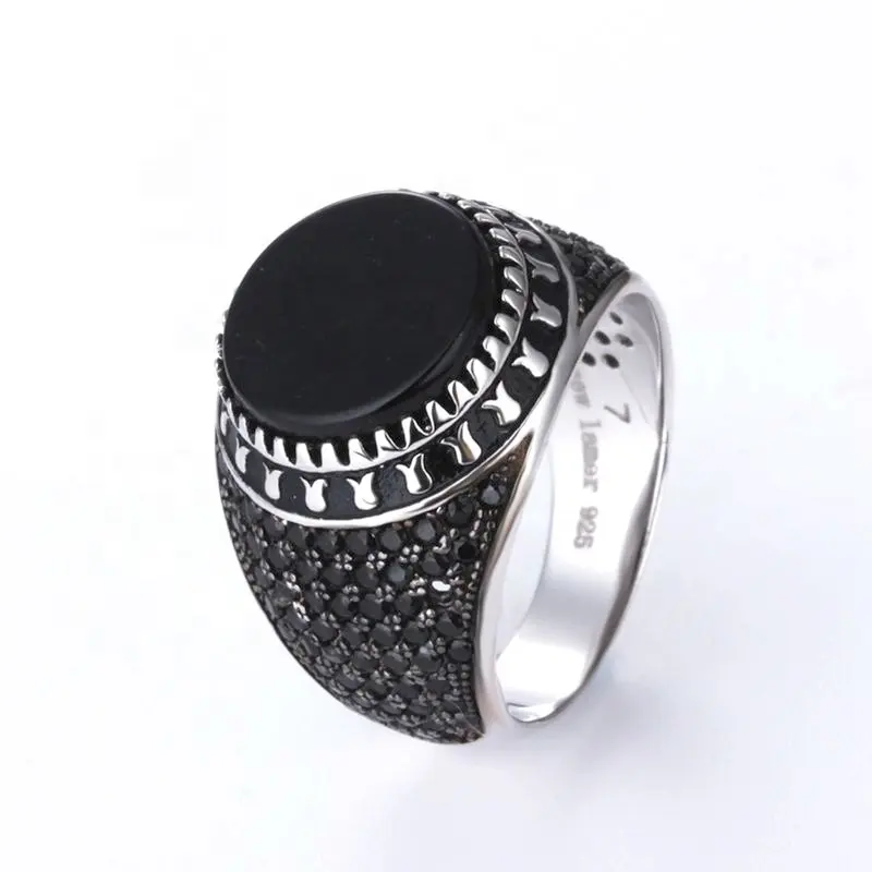 2024 nuevo diseño de moda anillo de Gema delicada anillo de ónix negro Natural para hombres