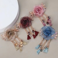 Pince à cheveux élégante en organza et fil de soie, motif rose porte-bonheur, 7,5 cm, pour demi-queue de cheveux horizontale, style quotidien printanier