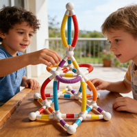 66 Piezas de Bloques de Construcción Magnéticos Telescópicos de Plástico, Juguetes Educativos STEM, Kit de Construcción Creativa para Niños de 3+ Años, Niños y Niñas