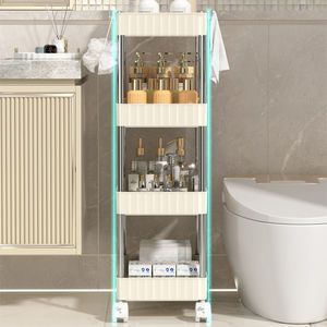 Carrito de almacenamiento para baño color crema, carrito móvil de 4 niveles con ruedas para almacenamiento de cosméticos y artículos de viaje - Product Image 3