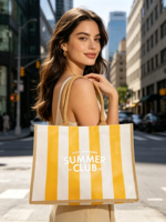 Sac fourre-tout en toile grande capacité, sac à main tendance pour femme, sac de week-end décontracté à rayures, sac à bandoulière pour femme