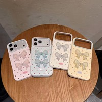 Coque Souple Macaron Gelée à Pois et Nœud Perlé pour iPhone 17 Pro, 16, 15, 14, 13, 18, 13 Pro Max – Étui Arrière