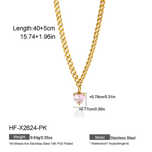 Collar de Acero Chapado en Oro con Colgante de Corazón Solitario y Piedra de Corazón Facetada Blanca Transparente, Cadena de Eslabones, Ajustable, Joyería de Regalo para Mujer - Product Image 4