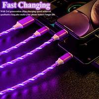 Câble de charge durable 3-en-1 avec lumière LED dynamique, chargeur rapide pour iOS, Type C, Micro USB, Android, courant 5A, gaine en nylon tressé blindée