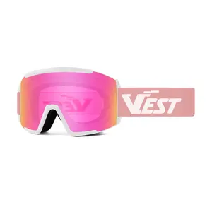Kacamata Ski wanita kacamata di atas merah muda dengan lensa ganda anti-kabut Anti-UV terpolarisasi grosir kacamata salju papan salju