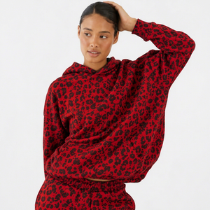 Sudaderas con capucha de leopardo rojo para mujer al por mayor, sudaderas con capucha de manga larga para invierno, sudaderas con capucha de forro polar suave de primera calidad para ropa de mujer - Product Image 1