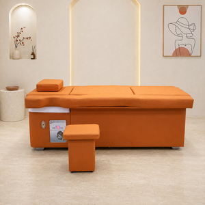 Chaise de lavage professionnelle en cuir orange avec <span class=keywords><strong>système</strong></span> intégré de spa capillaire pour équipement de salon de coiffure haut de gamme - Product Image 2