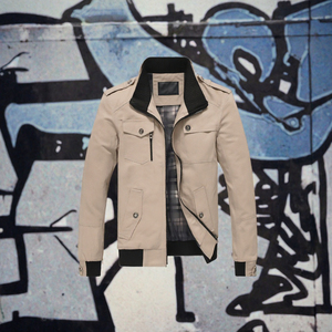 Chaqueta Bomber Casual para Hombre, Cuello Alto, Tejida, Color Liso, con Cierre, Resistente al Viento, para Otoño - Product Image 2