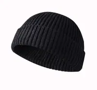 חורף לסרוג שרוול קצר אבטיח כפת כובע מוצק צבע בבאגי רטרו סקי דייג דוקר כפת כובע
