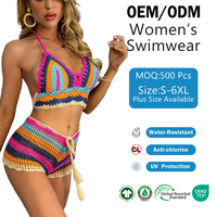 Shanhao OEM gehaakte bikiniset, tweedelig badpak voor dames, hoge taille, halter, handgemaakt, uitgehold gebreid, zomerstrandkleding