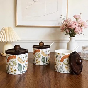 <span class=keywords><strong>Set</strong></span> di Barattoli per Condimenti in Ceramica Vintage con Motivi Floreali e Foglie, con Vassoio in Legno di Bambù, Contenitori per Spezie per Casa e Ristorante - Product Image 6