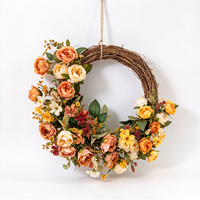 Couronne de fleurs artificielles en rotin de haute qualité, roses, hortensias, feuilles vertes, style romantique pour la Saint-Valentin, mariage, décoration d'entrée