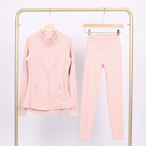 Completo Lul* con Pantaloni a Cinque Punti e Giacca con Colletto Alto, Manica Lunga, Cappotto da Donna, Vita Elastica, Asciugatura Rapida, <span class=keywords><strong>Abbigliamento</strong></span> Sportivo per Corsa e Yoga - Product Image 1