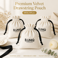Pochette à cordon en velours épais avec logo personnalisé, emballage de bijoux, sac à cordon en velours beige de luxe pour accessoires de parfum