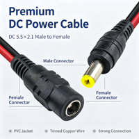 Câble d'alimentation CC mâle-femelle DC5.5*2.1 12V 24V en cuivre sans oxygène, fil rouge et noir pour caméra de sécurité CCTV, routeur, commutateur, modem