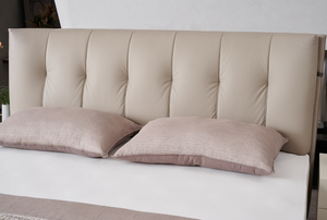 Vertical Channel Tufted Claw Cloth Adjustable Soft <b>Bed</b> Midcentury Modern Beige Platform <b>Frame</b> for Home Bedroom - Product Image 2