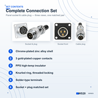 Prise d'aviation WS20 mâle-femelle multi-cores avec contact en cuivre plaqué or pour équipement automobile