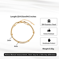 VEWANT Factory Chaîne de cheville en acier inoxydable 304 plaqué or 18 carats, faite à la main, double couche, style corde et serpent, bijoux de haute qualité en gros