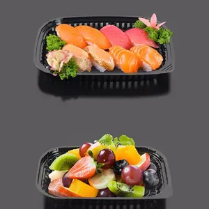 Einweg-transparentes Plastik-Sushi-Verpackungsbehälter Tablett Plastiktablett für Lebensmittel-Sushi-Behälter mit transparenten PET-Deckel