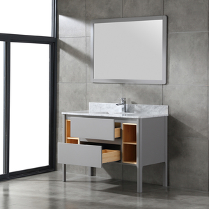 Minimalist Grey Freestanding Bathroom Vanity Marble Wash Basin Cabinet with Grey Frame <b>Mirror</b> for Home Apartment Renovation - Product Image 3