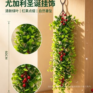 Jiehui Artificial Eucalyptus Vine With Red Berries 60cm <b>Wall</b> Hanging Decoration For Christmas Home <b>Decor</b> - Product Image 1