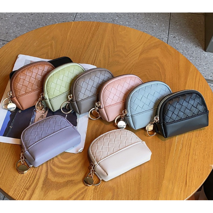 Fashionable Retro Luxury Style Knit Design Portable Storage Bag Pu  Minimalist Ladies Women Wallet with Zipper
