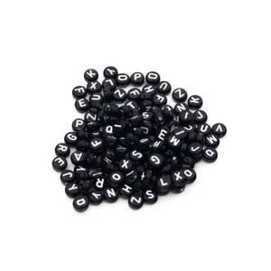 Ilan Beads With White <b>Letters</b> Black 4x7mm For Crafts 17g - Product Image 1