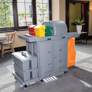 Professioneller PP-Kunststoff 4-Rad-Hotelreinigungswagen mit Doppeltür und 200 lb Kapazität für die Zimmerreinigung im Gästezimmer - Product Image 3