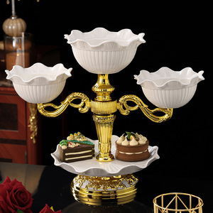 Plato de cerámica de lujo de varios niveles con base dorada, plato de porcelana para refrigerios para la mesa de centro de la sala de estar - Product Image 2