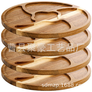 Plateau de service rond en bois d'acacia de 12 pouces avec compartiments pour fromage, viande, fruits, légumes et pain - Product Image 5