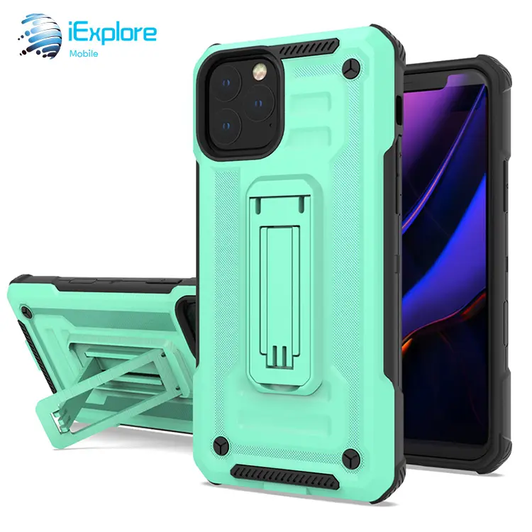 iExplore dual layer rugged kickstand slim Armor case hybrid PC TPU 2 in 1 mobile phone case for iPhone 11 PRO MAX 5.8" 6.1" 6.5