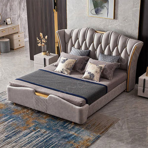 사용자 정의 럭셔리 호텔 벨벳 패브릭 더블 풀 킹 퀸 사이즈 덮개를 씌운 침대 프레임 - Product Image 2