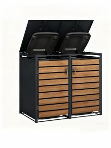 אשפה חיצוני פלדה יכול אחסון פח אשפה גינה כיסוי פח חיצוני גלגלים מסכל גלגלים עם 2 <span class=keywords><strong>bin</strong></span> - Product Image 2