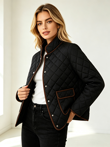 Chaqueta Acolchada para Mujer, Cuello Alto con Botones Decorativos, Manga Larga, Corte Holgado, Informal, para Uso Diario - Product Image 2