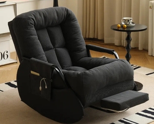Fauteuil à bascule moderne avec revêtement en tissu doux, chaise longue confortable avec repose-pieds réglable - Product Image 2