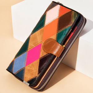 Luxury Women's Leather Purse 3017 Patchwork Clutch <b>Wallet</b> with Zipper Closure Geometric Pattern for Ladies Carrying Carte Femme - Product Image 5