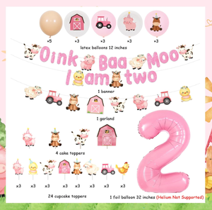Décorations de fête d'<span class=keywords><strong>anniversaire</strong></span> 2 ans Fille de <span class=keywords><strong>la</strong></span> <span class=keywords><strong>Ferme</strong></span> : Drapeaux et Bannières Animaux de <span class=keywords><strong>la</strong></span> <span class=keywords><strong>Ferme</strong></span> Roses, Décorations de Gâteau Cupcake, Ballons en Latex Imprimés, Ballons en Aluminium 0-9 - Product Image 4