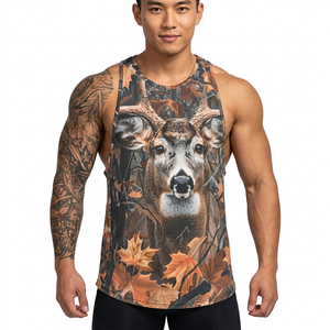 Men's Lightweight Knitted Deer Print Tank <b>Top</b> Sleeveless Casual Summer Outdoor Hunting Style O-Neck Breathable Polyester <b>Mesh</b> - Product Image 2