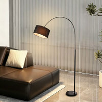 Lampadaire de sol en fer noir avec abat-jour en tissu, lumière sur pied à arc réglable, base E27, intensité variable pour salon, chambre, bureau