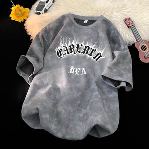 Camiseta Oversize Negra Tie-Dye para Hombre, Manga Corta, Cuello Redondo, Estilo Urbano, Algodón Jersey, Diseño con Letras Estampadas en la Parte Delantera - Product Image 3